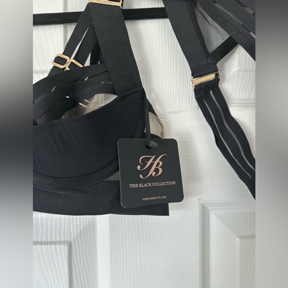 NWT Honey Bridgette Linda C set in black! brief size M, bra size 36B - Picture 7 of 10